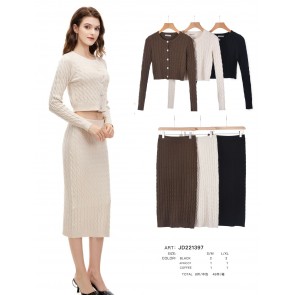 221397 Women's Cable Knit Skirt and Cardigan Set