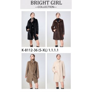 8112 Women's Faux Fur Long Coat with Ribbed Detailing